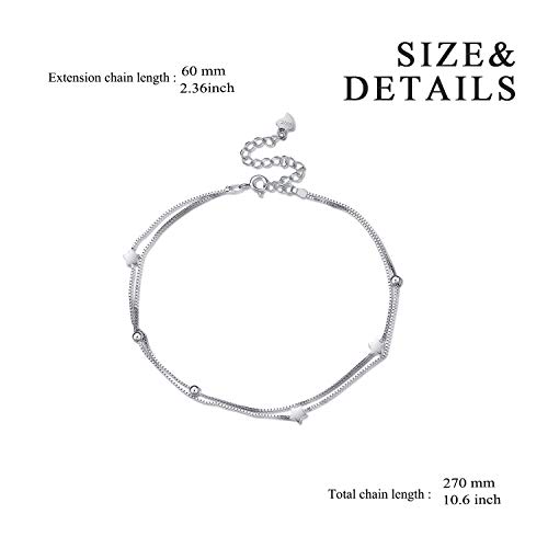 925 Sterling Silver Stars Anklet, Layered Chain Ankle Bracelets Adjustable Anklets For Women #TOP3