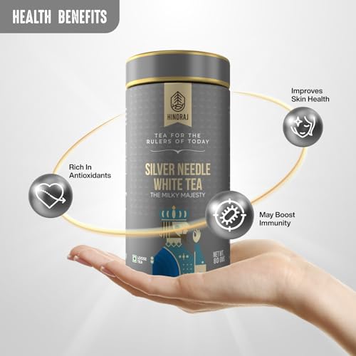 Image of Hindraj The Milky Majesty Silver Needle White Tea Loose Leaves 80 g Premium White Tea Leaves, 100% Natural Ingredients Soothing Brew, High in Antioxidants, Light & Refreshing Flavor