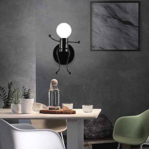 SOUTHPO Mini Wall Light Fixture Baking Paint Creative Little People Wall Lamps Bedroom Decoration Metal Bedside Lamp Modern Children Cartoon Doll Wall Sconces Gift LED Lighting Indoor E26 Base (Black) by SOUTHPO - Image 6