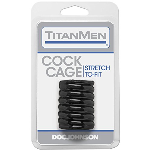 Doc Johnson Titanmen - Cock Cage - Use As C-Ring Or Ball Stretcher - Firmer Erections - Gives Your Boys A Tug - Stretch-To-Fit - Black #TOP1