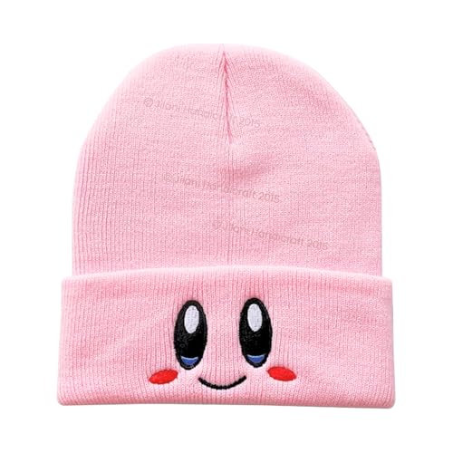 JILANI HANDICRAFT Kir-by Beanies hat Lovely face Embroidery Winter Knitted Hat Bonnet Cap Girls Boys Skiing Warm Unisex, Pink, One Size