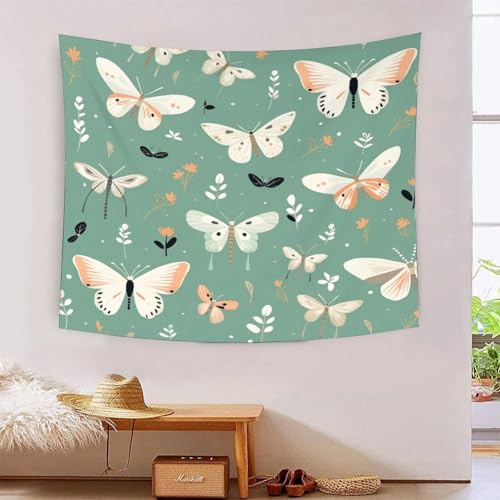 Tapisserie tissu papillon 3D pour cacher un mur blanc sans peinture au salon