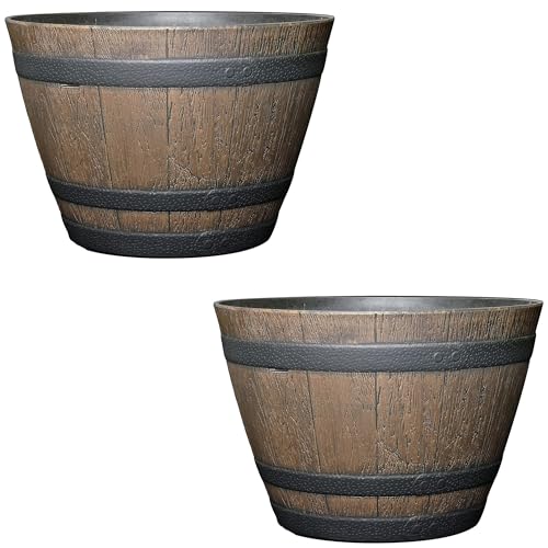 Classic Home and Garden Outdoor Round Whiskey Resin Flower Pot