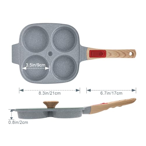 RANX INGST Ceramic Egg Frying Pan with Lid, Nonstick 4 Cup Fried Egg Pan with Detachable Handle, Omelette Pan Induction Compatible - Blue by RANX INGST - Image 7