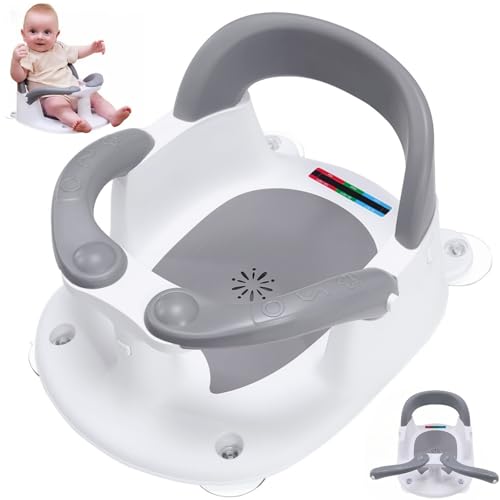 MAIKKB Baby Bath Seat 6 Months Plus,Sit Up Bath Seat with Temperature Alert,Baby Bath Chair for Babies 6 Months+,Baby Bath Support Toddler Bath tub seat with Open Backrest+4 Suction Cup Grey