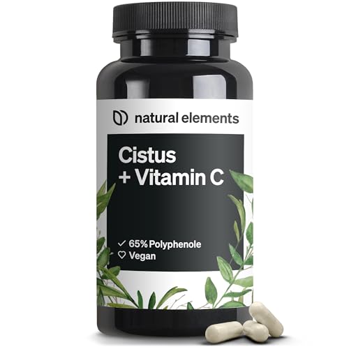natural elements Cistus incanus mit Vitamin C – 90 Kapseln – 250mg Polyphenole pro Kapsel (65%) – vegan, hochdosiert, hoch bioverfügbar – ohne unnötige Zusätze – laborgeprüfte Qualität