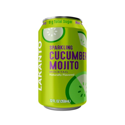 Lakanto Sparkling Cucumber Mojito Mocktail Non Alcoholic Drink - 0g Sugar, Naturally Sweetened with Monk Fruit & Allulose, Ready to Drink, Better for You Soda Pop (24 Pack)