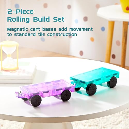 Image of Amazon Brand - Jam & Honey Magnetic Tile Cart Set for Kids | 2 Pcs Add-On Cart Set | Compatible with Magnetic Tiles | STEM Learning & Creative Construction Toy | Brain Development & Educational Play | Durable MABS Plastic with Strong Magnets | Ages 3+ Years | Multicolour | Product Dimensions: 22 x 15 x 5.5 cm