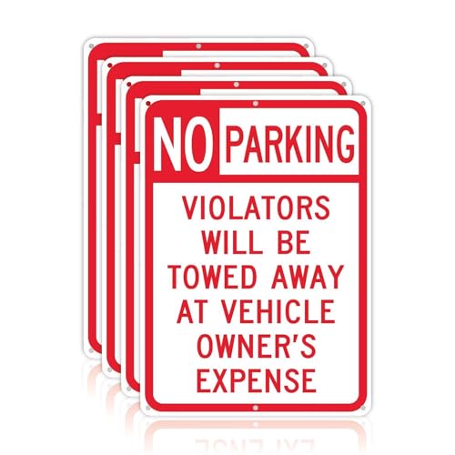 OLANZU (4 Pack) No Parking Sign Violators Will Be Towed Away at Vehicle Owners Expense - 10x14 - Engineer Grade Rust Free Metal Sign - UV Protected