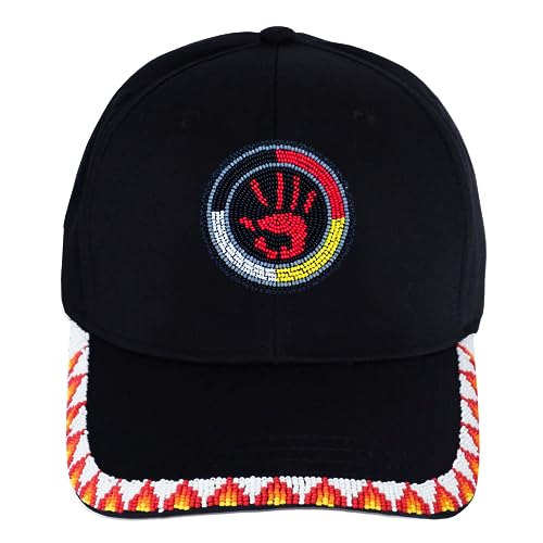 Baseball Cap for Men Women Native American Style MMIW Handprint Handmade Beaded Patch with Brim Beaded Colorful Cotton Cap Unisex