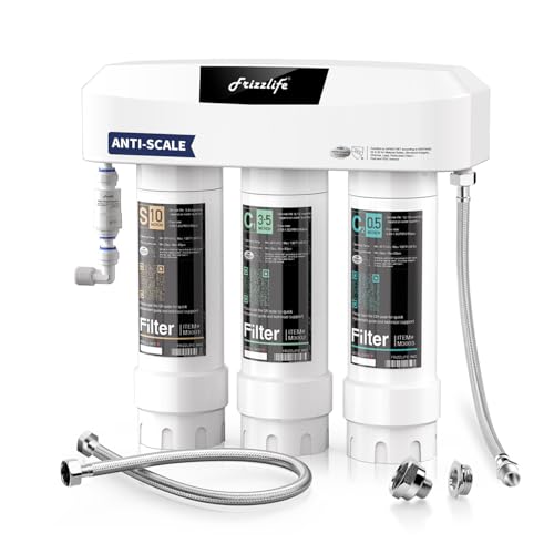 Frizzlife SK99 Untertisch Wasserfiltersystem, 3-stufiger 0,5 Mikron Filter gegen Chlor & Blei, NSF/ANSI 42&53 zertifiziert, Anti-Kalk-Technologie verlängert die Filterlebensdauer