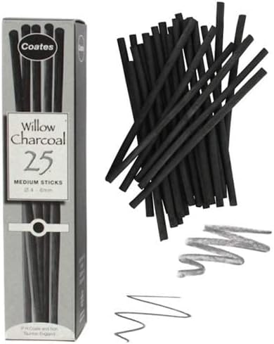 Coates 47000225 Diameter Willow Charcoal Medium, Pack of 25, Black, 46 mm