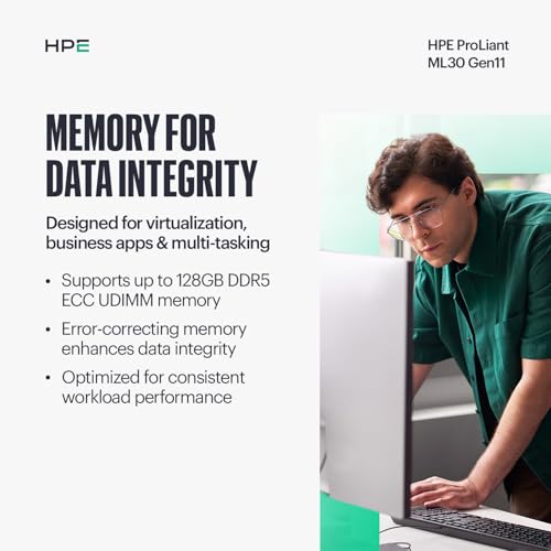 Hewlett Packard Enterprise ProLiant ML30 Gen11 Tower Server w/one Inte Xeon 6315P Processor, 2.8GHz, 4c 1P 1x16GB-U 4LFF-NHP 2x1TB HDD 1x350W PS (HPE Smart Choice P83315-005) by Hewlett Packard Enterprise - Image 4