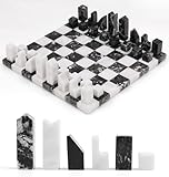 Elysian Marble Modern Chess Set – Handcrafted Borderless Marble Chess Board with Minimalist Geometric Pieces, Luxury Decorative Chess Game for Coffee Table, Home Décor & Gifts