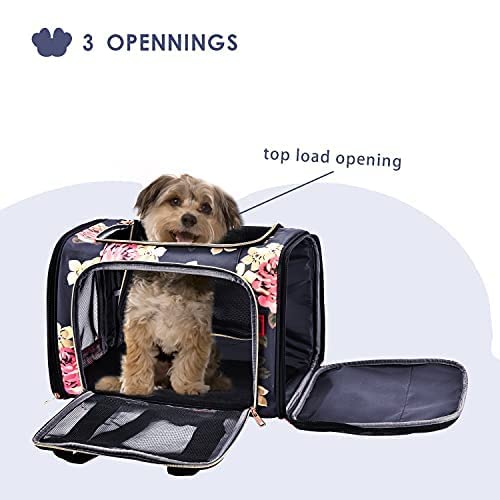 Suppets Pet Carrier Airline Approved Cat Carrier Breathable Mesh Pet Travel Carrier For Cats Dogs With Washable Portable Mat,Detachable Shoulder Strap,Blue Peony #TOP2