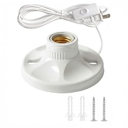 Bluxinair Plug-in Light Socket with 10ft Cord, E26/E27 Lamp Holder Base with On/Off Switch, Mountable on Desktop, Wall or Ceiling, Hardware Included