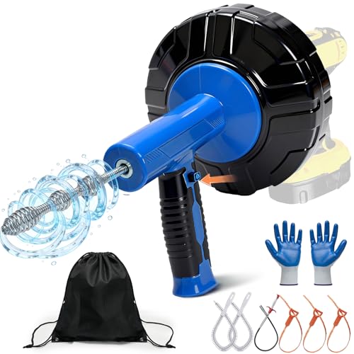35FT Drain Auger,Aspelev Double Mode Drain Snake with Auto-Feed,Plumbing Snake Drain Hair Clog Removal Tool with Drill Adapter,Manual Or Powered for Kitchen,Bathroom,Shower Sink (Royal Blue) by Aspelev - Used condition - CA$40.99