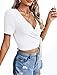 Women's Deep V Neck Shirts Wrap Cross Slim Fit Unique Cute Summer Tops Tie Up White M