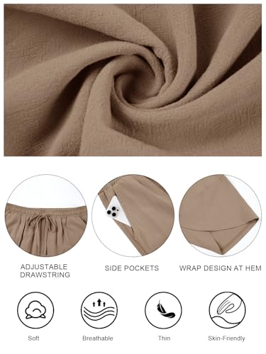 Jiflora Barrel Pants Women Harem Cotton Linen Pants Wide Leg Drawstring Elastic Waist Trousers with Pockets Beach Khaki S — view 6