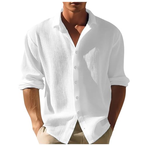 MaNMaNing Chemise Homme Manches Longues Unie Gaufrée Coupe Décontractée Automne Mode Street Chemise Homme Originale Confortable Tendance Quotidien