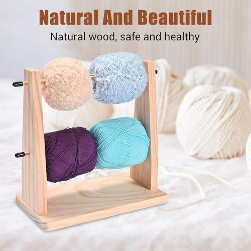 Image of Yarn Ball Holder, Double Layer Yarn Spindle Dispenser, Horizontal Wooden Ribbon Rack for Crocheting & Knitting