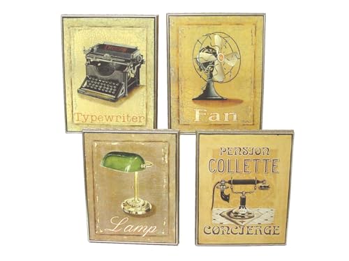 Imagen de Desconocido Set 4 Cuadros Tabla VISELADA APARATOS Antiguos Oficina DESPACHO Variado