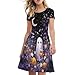HUGS IDEA Floral Ghost Short Sleeve Dress for Women Novelty Summer Dresses for Halloween Party Causal A-line Sundress for Work Travel Fashion Womens Clothing