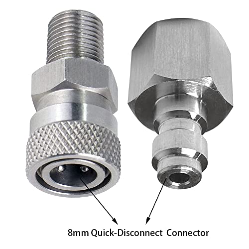 Universal 1/8 Inch Bspp Female Connector And 8Mm Male Plug Fill Nipple Quick-Disconnect Set, Stainless Steel Remote Line Male & Female Set For Paintball Hpa Co2 Convertor Air Tool Fittings #TOP2
