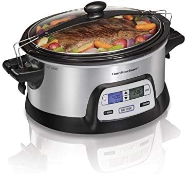 Hamilton Beach 33861 Portable Programmable Slow Cooker, Dishwasher Safe Crock, 6 Qt, FlexCook Dual Digital Timer/2 Heat Settings, Lid Lock for Easy Travel, Silver