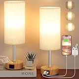 Aooshine Bedside Lamps Set of 2 Touch Table Lamps with USB-C USB-A Charging Ports, 3 Way Dimmable Bedside Lamp for Bedrooms, Small Touch Lamps for Living Room (Bulb Included)