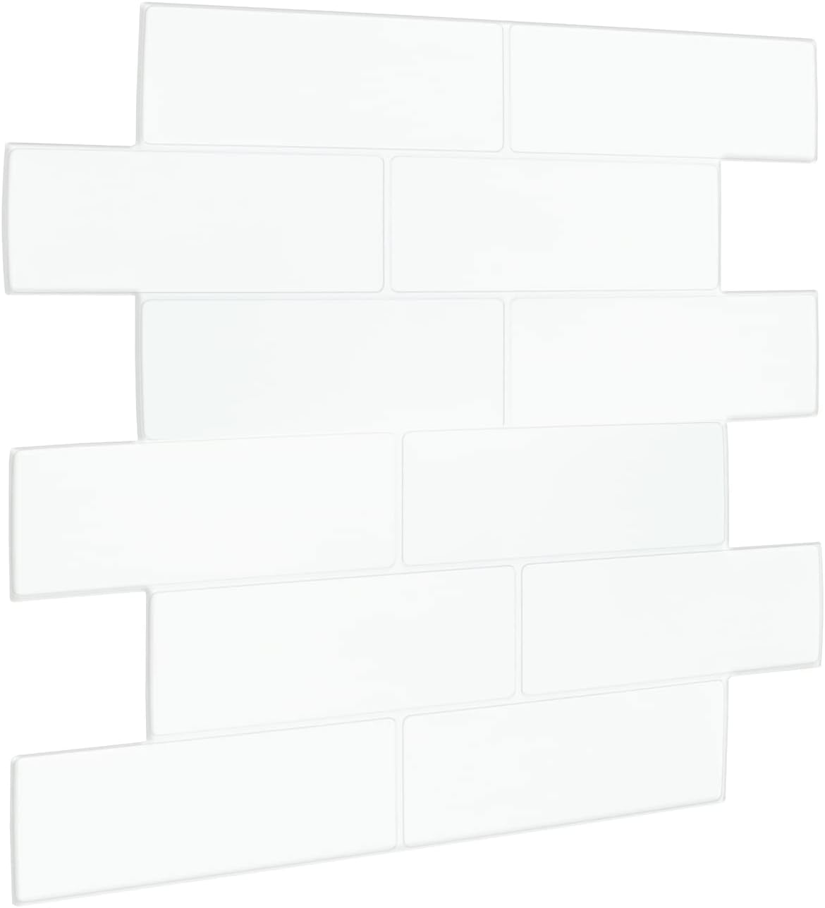 WALPLUS 20 Sheets Peel and Stick Kitchen Backsplash Tile Stickers Self Adhesive on Subway 12'' x 6'' Bathroom Splashback Water Heat Resistant 3D Wall Tiles Pure White Mosaic, WT3D1805