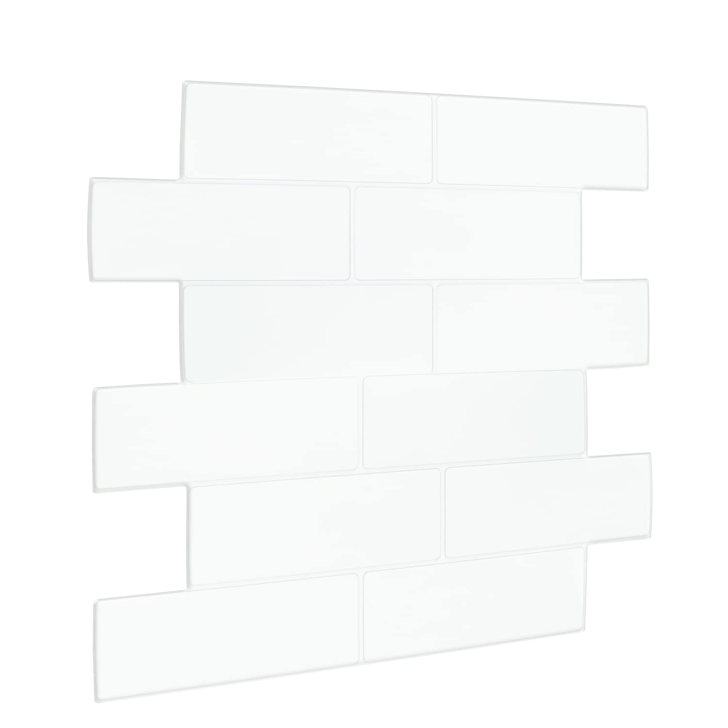 WALPLUS 20 Sheets Peel and Stick Kitchen Backsplash Tile Stickers Self Adhesive on Subway 12'' x 6'' Bathroom Splashback Water Heat Resistant 3D Wall Tiles Pure White Mosaic, WT3D1805