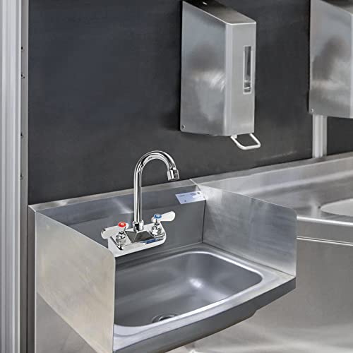 4 Inch Center Commercial Sink Faucet Wall Mount Kitchen Hand Sink Faucet, 1/2" Npt Male Inlet, Brass Constructed & Chrome Polished, With 3-1/2" Gooseneck Spout & Dual Lever Handles #TOP6