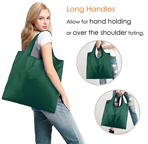 Beegreen 20 Pack Dark Green Reusable-Grocery-Bags Bulk. Diy Reusable-Shopping-Bags Extra Large For 50Lbs Heavy-Duty Sturdy. Foldable Tote Bags Machine-Washable-Polyester With Handles And Inner Pouch #TOP6