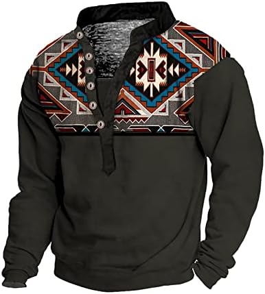 FIRERO Western Tactical Sweatshirts for Men Long Sleeve Button Pullover Casual Plus Size Aztec Print Sweatshirt Mens Shirt 01-Black XX-Large