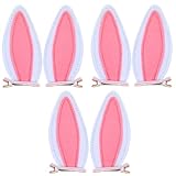 JUNEBRUSHS 6PCS Bunny Ears Hair Clips, Easter Rabbit Hair Accessories for Girls, Pink and White Felt Hair Clips for Easter and Halloween