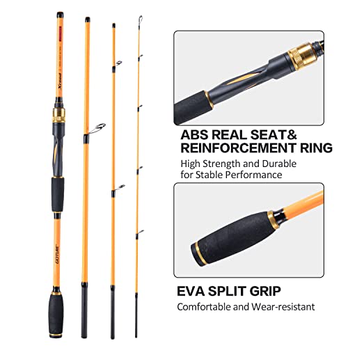 4 Piece Travel Spinning Fishing Rods Portable 4 Sections Lightweight Carbon Fiber Poles M Power Mf Action 8Ft Orange #TOP4