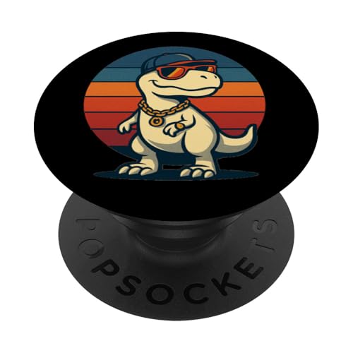 Dinosaure T-Rex Hip Hop rétro Fantaisie pour Enfants Dinosaure drôle PopSockets PopGrip Adhésif