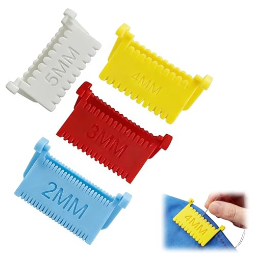 4Pcs Clip-On Sewing Ruler Hand Edge Stitch Lock and Sewing Gauge for Even Stitches Quilting Templates with 2mm 3mm 4mm 5mm Spacing Sewing Tool for Embroidery Fabric Patchwork