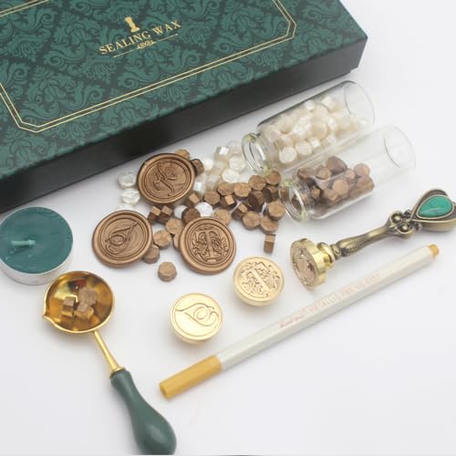 Andotopee Letter Wax Seal Kit with Initial Alphabet T Wax Seal Stamp Head 3pcs, Pearl White and Vintage Gold Stamp Sealing Beads, Spoon, Metallic Gold & Silver Pen, Vintage Gift Box Set by Andotopee - Image 3