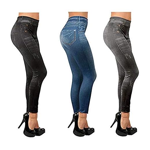 ShopINess Confezione da 3 Jeggings (1Nero, 1Grigio, 1Blu) Taglia S/M (34-38). Leggings aderenti
