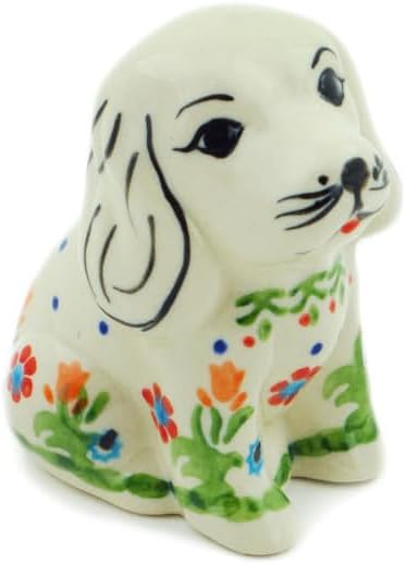 Polmedia Polish Pottery Dog Figurine - Spring Flowers Pattern Handmade in Boleslawiec Poland by Ceramika Bona + Certificate of Authenticity