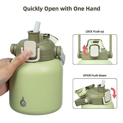 Image of BJPKPK 27oz Insulated Water Bottle with Straw Lid, Cute Stainless Bottle | One-Hand Straw Lid, BPA-Free Leakproof Large Water Bottle with Handle, Keeps Cold & Hot, Vacuum Insulation for Gym & Outdoor