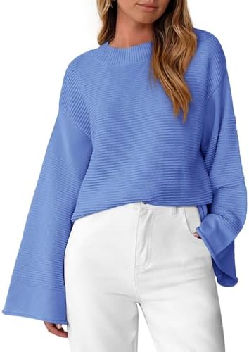 KIRUNDO Sweaters for Women Oversized Crewneck Long Sleeve Ribbed Knit Chunky Pullover Jumper Tops Fashion Clothing