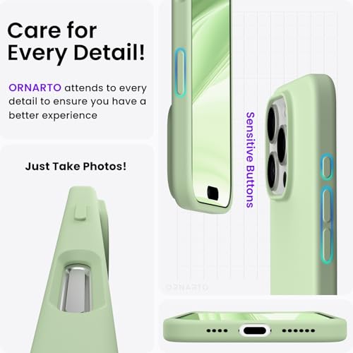 ORNARTO Compatible with iPhone 16 Pro Max Case 6.9",Liquid Silicone 3 Layers Full Covered Soft Gel Rubber Phone Case,Shockproof Protective Cover 6.9 Inch with Anti-Scratch Microfiber Lining-Matcha by ORNARTO - Image 5