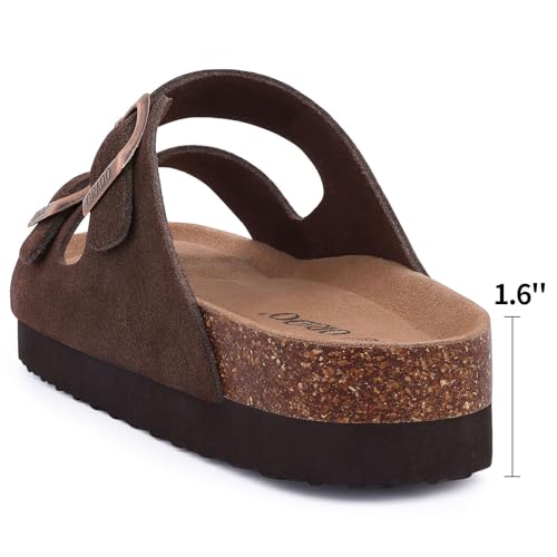 Image of Platform Suede Sandals for Women Cork Footbed Slip On Summer Slides