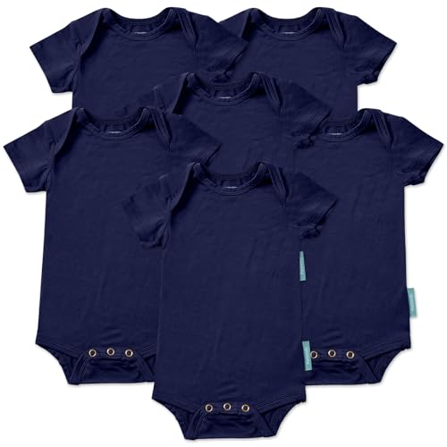 PurComfy Supersoft Short Sleeve Baby Bodysuits, Premium Bamboo Rayon Bodysuit Unisex Boy Girl Midnight (6-pack) Preemie