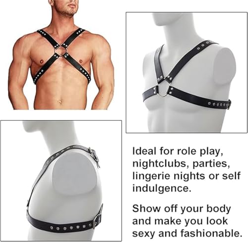 Men's Faux Leather Body Cross Harness Chest Belt, Sexy Punk Body Harness Belt, Gothic Adjustable Buckle Costume Outfits Bondage for Men, Carnival Halloween Christmas Cosplay Costume Accessories2