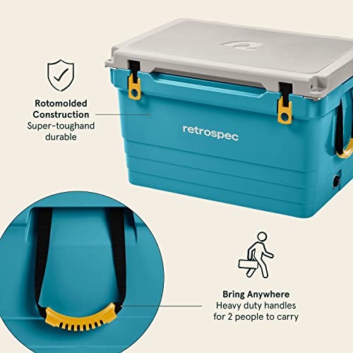 Retrospec Palisade Rotomolded 65 Qt Cooler - Fully Insulated Portable Ice Chest With Built In Bottle Opener, Tie-Down Slots & Dry Goods Basket - Large Beach, Camping & Travel Coolers - Coastal Blue #TOP1