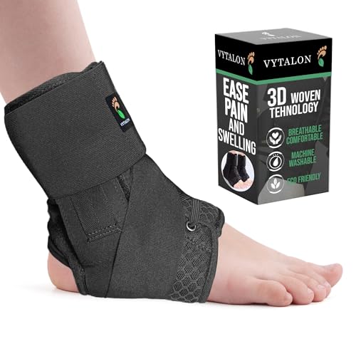 Vytalon Ankle Brace-Adjustable, breathable ankle brace, ankle support, stabilizer for injury, recovery, sports and everyday wear. Speed Laces, easy attachment provides for a quick on and off and easy placement. Plantar Fascitis, Tendinitis, Sprains and support.